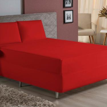 Imagem de Jogo De Cama Casal Nobre 3 Peças Luva De Box 55cm De Altura Malha 100% Algodão - Vermelho