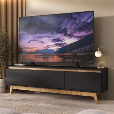 Imagem de Rack Para Tv Até 75 Polegadas 180cm 3 Portas Retrô Multimóveis MP1102 Preto-madeirado