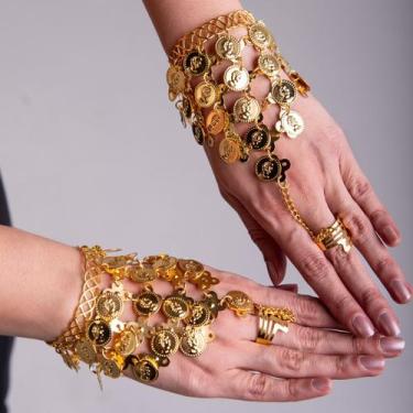 Imagem de Par de Pulseiras Dourada Com Moedas Dança do Ventre/ Cigana/ Indiana -