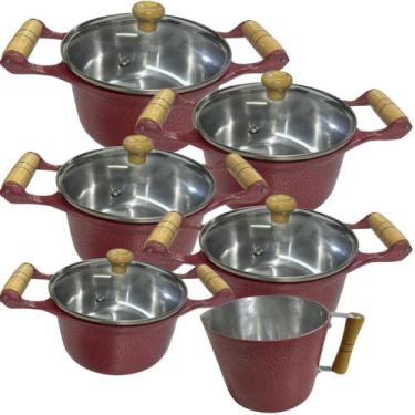 Imagem de Jogo de Panelas Alumínio Batido Fundido 6 Peças Craquelada Grossa com 