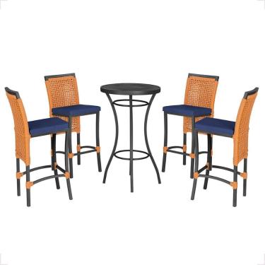 Imagem de Mesa Bistro E 4 Banquetas Roma Preta Corda Náutica 10 Terra Cota