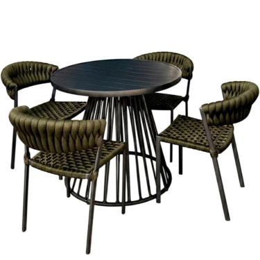 Imagem de 4 Cadeiras Laguna Alumínio Tricô Náutico Mesa Tampo Ripado Verde Musgo