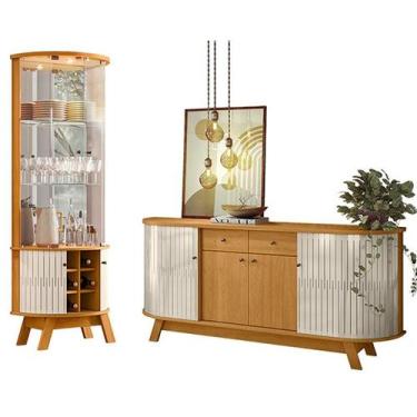Imagem de Aparador para Sala Buffet Mônaco e Cristaleira Marina Cinamomo Off Whi