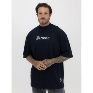 Imagem de Camiseta Oversized Gola Alta Estampa Abençoado Streetwear Algodão Premium Preto-Masculino