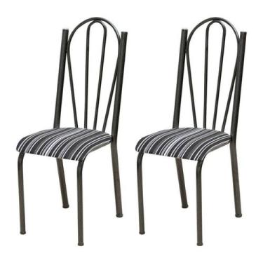 Imagem de Kit 02 Cadeiras Tubular Cromo Preto 021 Assento Preto Listrado - Artef