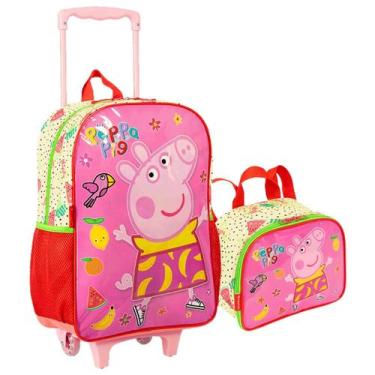 Imagem de Kit Mochila De Rodinha Escolar E Lancheira Infantil Peppa Fruits Ofici