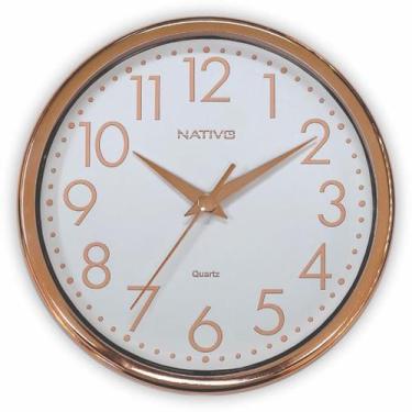 Imagem de Relógio de Parede Analógico Decorativo 23cm Rose Gold Redondo Moderno 