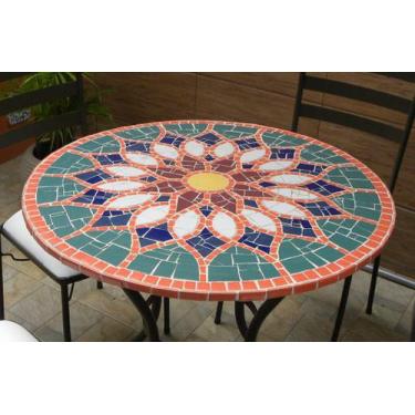 Imagem de Tampo De Mesa Em Mosaico Vitral Árabe Feito Com Cerâmicas - 70 Cm - Mo