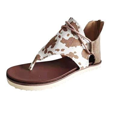 Imagem de Chinelo Flip Retro Camuflagem Zíper Casual Senhoras Sapatos Confortáveis Sandálias de Salto Baixo para Mulheres Slip on, Amarelo, 8.5