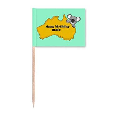 Imagem de Marcador de palito de dente com texto de dialeto australiano Happy Birthday Topper Decoração de festa