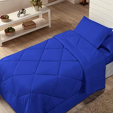 Imagem de Kit Edredom Solteiro Coberdrom 2 Peças Cobertor Margarida Cor:Azul