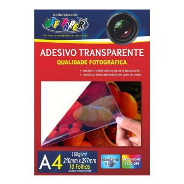 Imagem de Adesivo Vinil Transparente A4 Off Paper Jato De Tinta 10Fls
