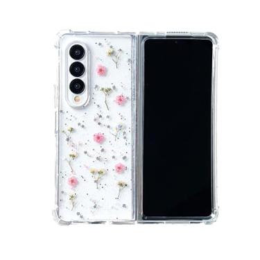 Imagem de Para Samsung Galaxy Z Fold 4 3 ZFold4 Case Real Dry Flowers Transparent Four Corners Shockproof Soft Silicone Protective Cover, 1, for Samsung Z Fold 3