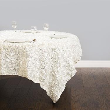 Imagem de LinenTablecloth Toalha de mesa quadrada de cetim roseta, 214 cm, marfim