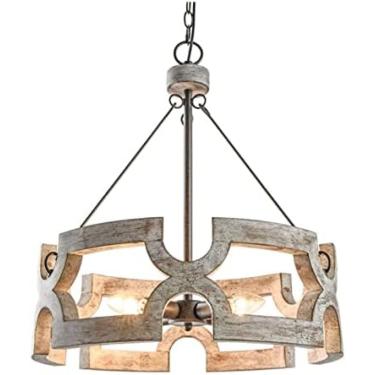 Imagem de Lustre De Madeira Industrial Vintage, E14 Luzes De Teto Rústicas Antigas Clássicas 4 Luzes Pendentes Estilo Chique Gasto Para Sala De Estar, Sala De Jantar, Quarto,Bonny369