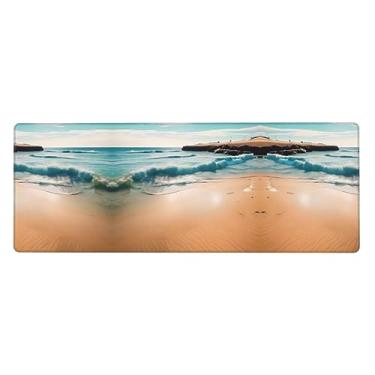 Imagem de Beach Scenery, almofada de teclado de borracha extragrande, 30 x 80 cm, teclado multifuncional super espesso para proporcionar uma sensação confortável