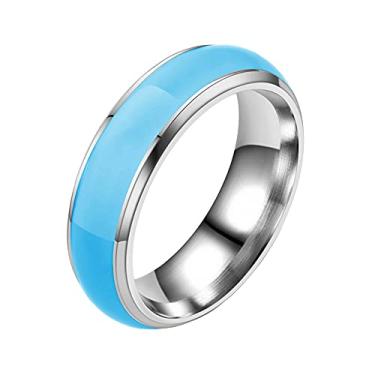 Imagem de WOYNJI Anel de aço inoxidável de 6 mm com esmalte luminoso que brilha no escuro Anéis de declaração para mulheres e homens, América azul Tamanho 11