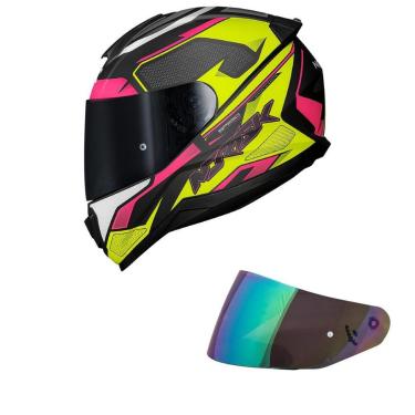 Imagem de Capacete Norisk Razor Speed Max Preto Rosa e Amarelo Fosco Mais Viseira Camaleão-Feminino