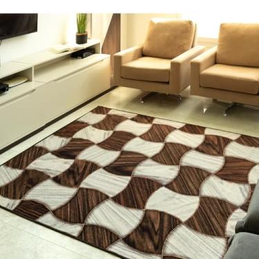 Imagem de Tapete Estampado Antiderrapante 200x150cm Marrom e Madeira Para Sala e Quarto Design Moderno e Elegante Ideal para Decoração de Ambientes Conforto e Segurança Para Seu Lar