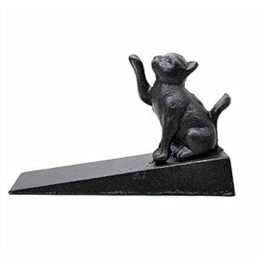 Imagem de EatingBiting Batente de porta de ferro, batente de porta arranhador de gato, batente de porta resistente, rústico decorativo, acabamento preto, estilo antigo, 13,5 x 11,5 x 5 cm, 1 peça