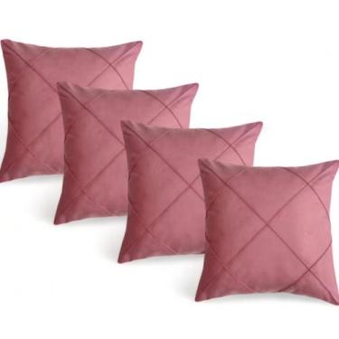 Imagem de Kit 04 Almofadas Cheias em Suede Drapeada 45x45cm Decorativas Sala Qua