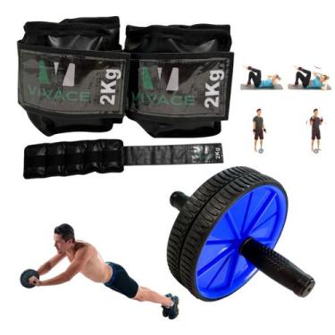 Imagem de Kit Ginástica Exercícios Em Casa Caneleira 2kg + Roda Abdominal - Lava
