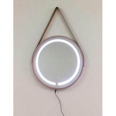Imagem de Espelho Led Redondo Com Alça de Couro Adnet  Rose 45cm - FAP
