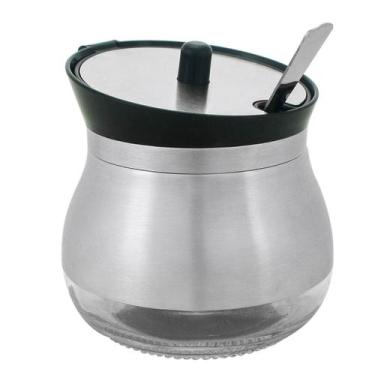 Imagem de Açucareiro De Vidro Com Tampa E Colher Revestido Em Aço Inox - UniyGif