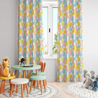 Imagem de Cortina Tecido Oxford Quarto Infantil Cute lhamas Amarelo, Azul e Rosa