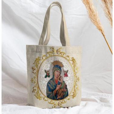 Imagem de Bolsa Sacola Artesanal de Tecido Nossa Senhora do Perpétuo Socorro - C