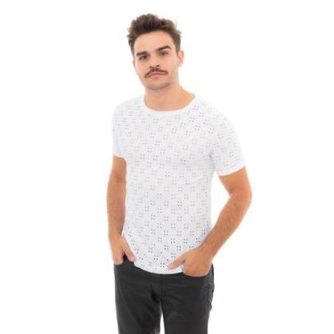 Imagem de Camiseta Long Line Camisa Masculina Malha Bordada - Execução Jeans, M,