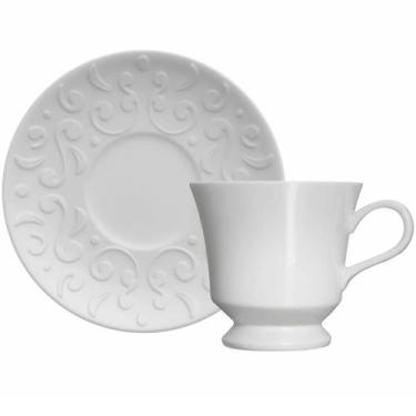 Imagem de Xícara de Café com Pires 80ml Porcelana em Relevo Tassel Germer Branco