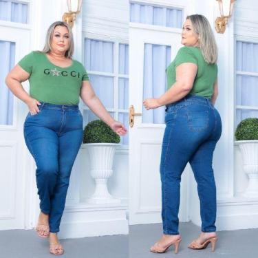 Imagem de Calça Skinny Jeans Feminina  modeladora Plus Size escura cintura alta 
