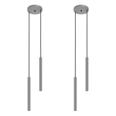 Imagem de Kit 2 Luminárias Pendente Teto Tubo Duplo Quarto Sala Prata