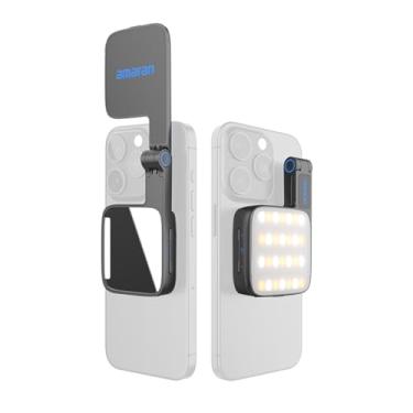 Imagem de amaran Go Luz magnética para selfie, recarregável portátil, luz espelhada ajustável embutida para selfie, maquiagem, videoconferência, TikTok (carvão)