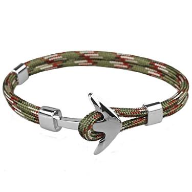 Imagem de FLEXO Pulseira Anchor Surfista Paracord Náutico Feito à Mão Nylon Preto Banhado a Prata Pulseira Dorsal Pulseira de Corda para Homens e Mulheres, Metal