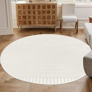 Imagem de Lacomfy Tapete moderno 1,5 m de linha circular chique antiderrapante redondo abstrato tapete macio para sala de estar, sala de jantar, dormitório, decoração de escritório, cópia