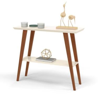 Imagem de Aparador Davi 90x30 Tampo MDF 30mm pé em Madeira Off White/Amadeirado 