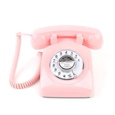 Imagem de MCHEETA Telefone Fixo Antigo Retrô com Discagem Rotativa, Rosa, para Casa/Escritório (Rosa)