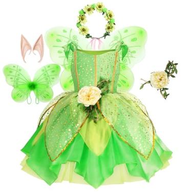 Imagem de KSISUSH Girls Tale Frog Princess Dress Kids tinker bell Costume Dresses Birthday Party Cosplay Outfits with Accessories (10-11 years)