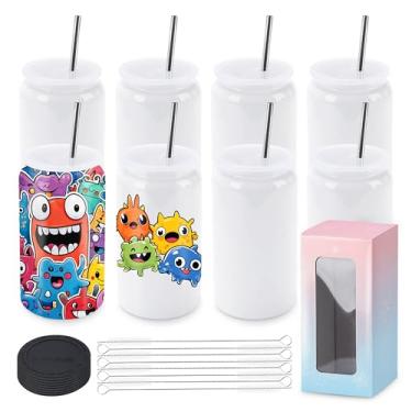 Imagem de Joyclub Conjunto de 8 copos de sublimação em branco 473 ml copos de aço inoxidável com isolamento a vácuo xícaras de café gelado para Smoothie Whiskey Boba Soda DIY presente (branco)