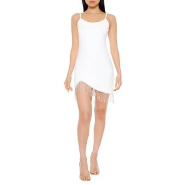 Imagem de Forever 21 Minivestido feminino com franjas de strass, Branco, M
