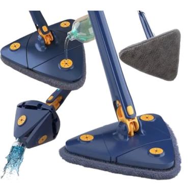 Imagem de Mop Giratório 360° com Spray, Base Triangular 27cm, Cabo Ajustável 130cm, Ideal para Todos os Tipos de Piso, Azul