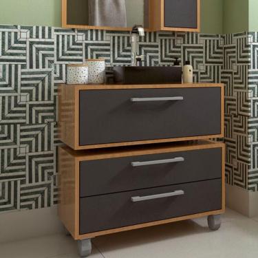 Imagem de Conjunto de Gabinete de Banheiro Suspenso com Cuba Preta e Gabinete de Chão Alice 1 pt 2 gv Mel e Grafite