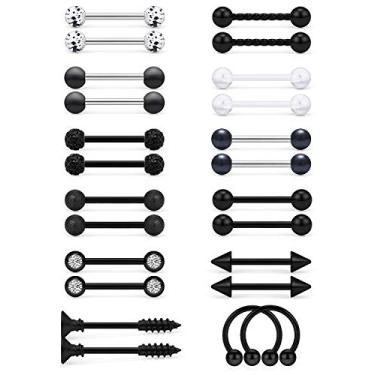 Imagem de SCERRRING Anéis de mamilo 14 G de aço inoxidável para mamilos CZ Lingueta reta Anéis de barra retentor Corpo Piercing Joia para mulheres 9/16 polegadas 12 pares