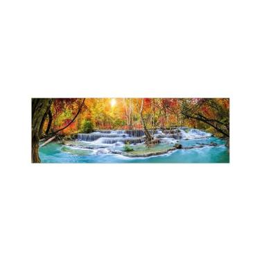 Imagem de Pintura de arte de parede em tela paisagem imagem de natureza - outono floresta rio-impressão em tela - pôster e impressões para decoração de parede de sala de estar 50 x 150 cm sem moldura