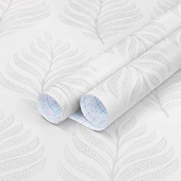 Imagem de Guvana Papel de parede descasque e cole papel de parede branco cinza moderno papel de parede autoadesivo removível para quarto, banheiro, folha boho, papel de contato para armários gavetas, decoração,