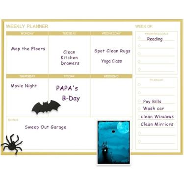 Imagem de Quadro branco apagável a seco, quadro branco magnético para parede, quadro de mensagens com moldura de alumínio dourado, horizontal, 43 cm x 33 cm, quadro planejador para escritório, casa, escola