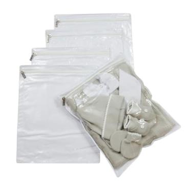 Imagem de Kit com 10 Saquinhos Organizadores Bebê e Infantil Impermeável 33,5 x 27,5 para Maternidade Viajens e Roupas Sujas com Viseira e Zíper Branco