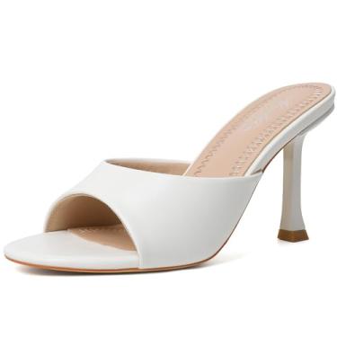 Imagem de Mostrin Sandálias femininas salto gatinho bico redondo com laço vintage mules sexy sem cadarço stiletto frente única para festa diária, Poliuretano branco, 37
